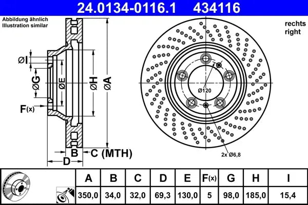 Disc frana, Porsche, 373x372x76 mm, TRW 24013401161