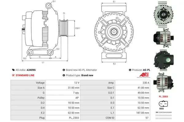 Generator / alternator As-Pl pentru BMW - A3409S
