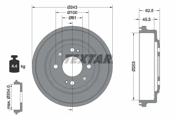 Tambur frana, Rover, Honda, MG, Alfa Romeo 200 Ii Hatchback, 400, 25 I Hatchback, 400 Ii Hatchback, Civic Vi Fastback, 265x260x94 mm, Textar 94017600