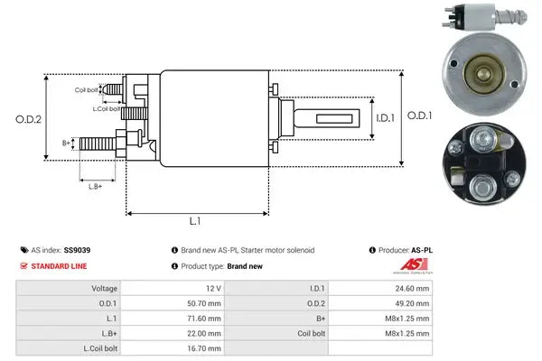 Solenoid electromotor, 190x76x68 mm, AS-PL SS9039