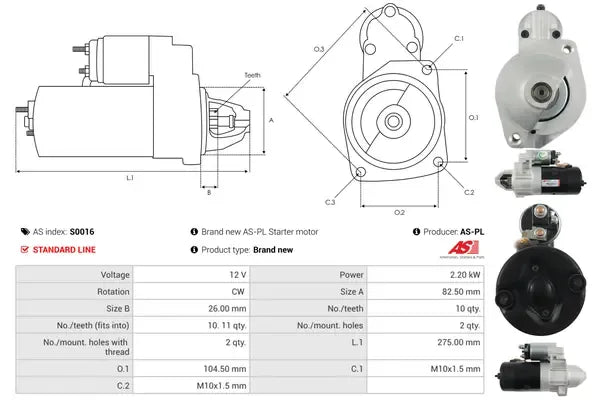 Starter, Daewoo, Mercedes-Benz, Puch, Ssangyong, AS-PL S0016