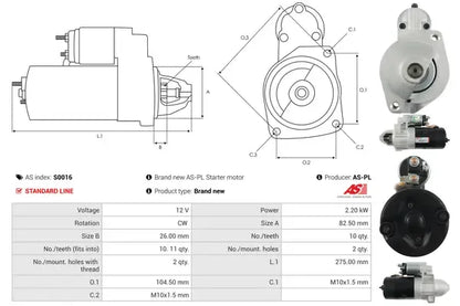 Starter, Daewoo, Mercedes-Benz, Puch, Ssangyong, AS-PL S0016