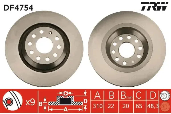 Disc frana, Audi, Cupra, SEAT, Skoda, Ø310 mm, TRW DF4754