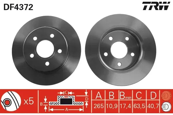 Disc frana, Ford Focus Ii Turnier, Focus, Focus Ii Limuzina, C-max, Focus C-max, Focus Ii Caroserie Inchisa, Combi, Ø265 mm, TRW DF4372