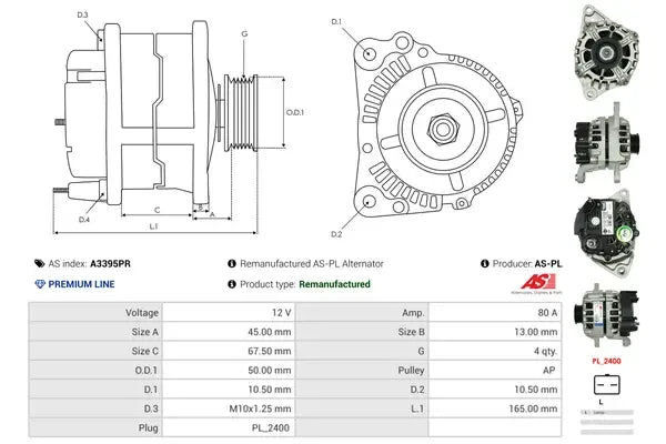 Generator / alternator As-Pl pentru Citroen, Nissan - A3395PR