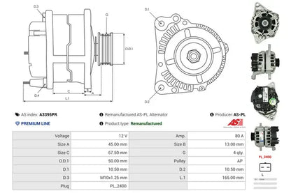 Generator / alternator As-Pl pentru Citroen, Nissan - A3395PR