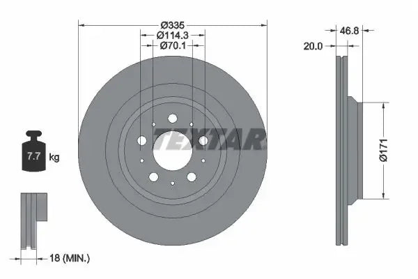 Disc frana, Tesla Model 3, Ø335 mm, Textar 92343303