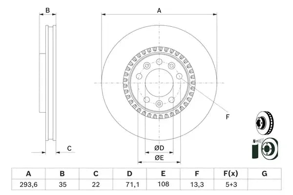 Disc frana, Citroen, Toyota, Peugeot, Opel, Fiat Jumpy Iii Caroserie, Vivaro C Caroserie, Expert Caroserie, Ø294 mm, Bosch 0986479E32