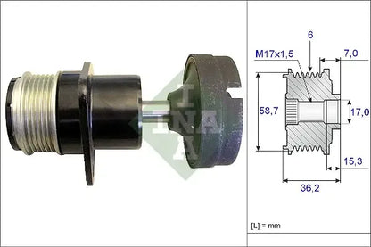 Sistem roata libera generator, Ford, 189x108x102 mm, INA 535015710