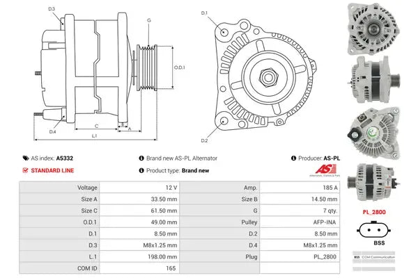 Generator alternator, Nissan, Opel, Renault, 272x189x188 mm, AS-PL A5332