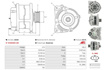 Generator alternator, Nissan, Opel, Renault, 272x189x188 mm, AS-PL A5332