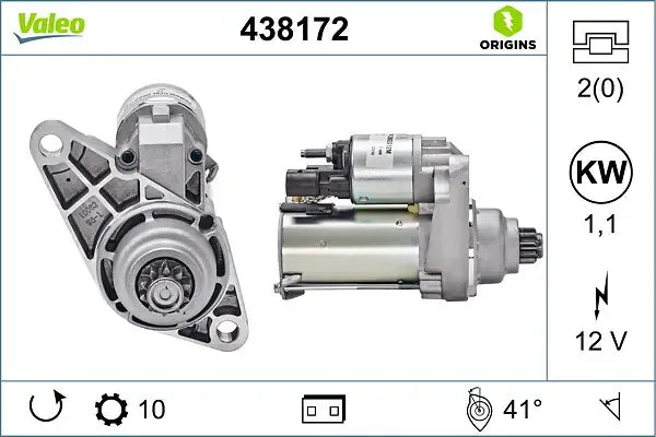 Starter, Audi, SEAT, Skoda, 294x168x140 mm, Valeo VAL438172