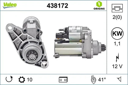 Starter, Audi, SEAT, Skoda, 294x168x140 mm, Valeo VAL438172