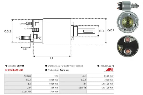 Solenoid electromotor, 186x76x70 mm, AS-PL SS3024