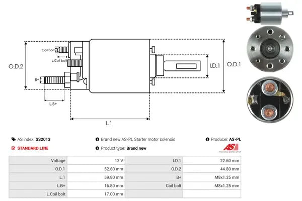 Solenoid electromotor, 187x74x68 mm, AS-PL SS2013