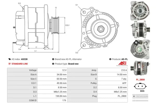 Generator alternator, Renault, 263x186x185 mm, AS-PL A5228