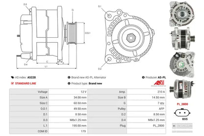 Generator alternator, Renault, 263x186x185 mm, AS-PL A5228