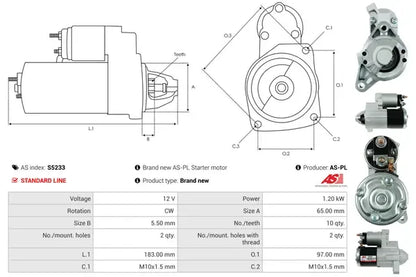 Starter, Jeep, 278x164x135 mm, AS-PL S5233