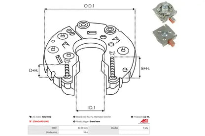 Punte diode, Ford, Jaguar, Land_rover, Mercedes_benz, Opel, Rover Vectra C, 81x81x62 mm, AS-PL ARC4010