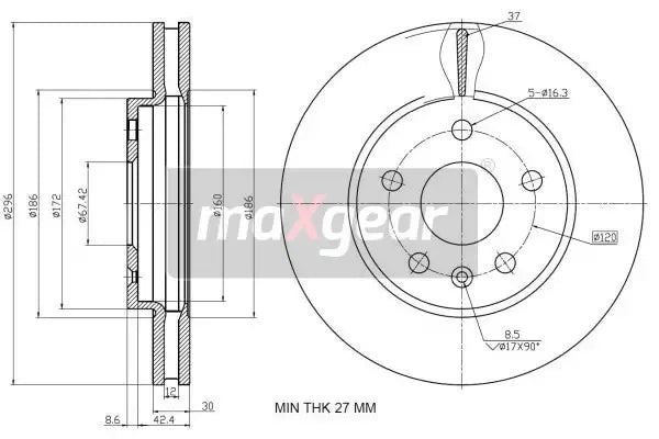 Disc frana, Chevrolet, Opel, Saab, Ø296 mm, Maxgear 191935