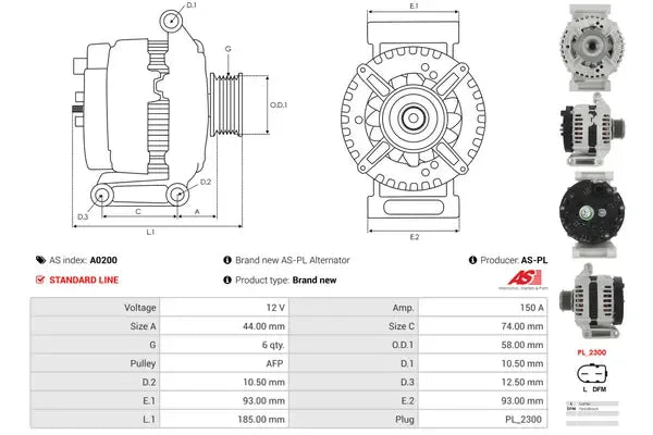 Generator alternator, Citroen, Fiat, Ford, Land Rover, Peugeot, 316x228x192 mm, AS-PL A0200