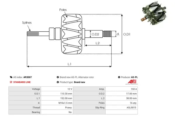 Rotor alternator, 181x160x126 mm, AS-PL AR3007