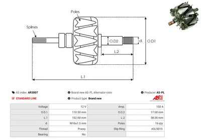 Rotor alternator, 181x160x126 mm, AS-PL AR3007