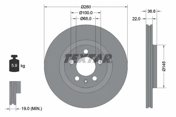 Disc frana, VW, SEAT, Skoda, Audi Bora, Golf Iv Variant, Golf, Bora Variant, Octavia I Combi, Leon, New Beetle, Toledo, Ø280 mm, Textar 92082305