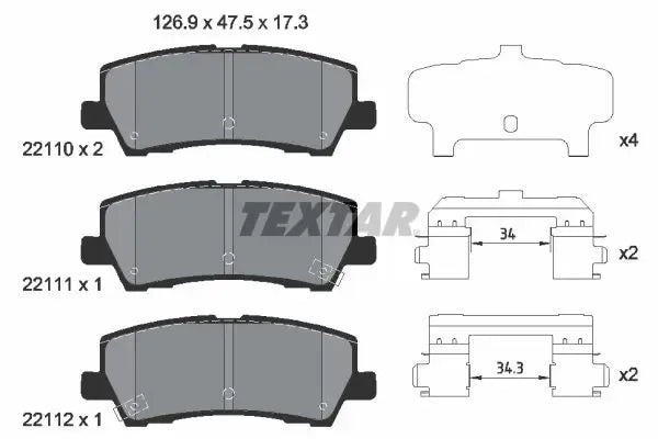 Set placute frana disc, Ford Usa Mustang Cupe, Mustang Convertible, 158x94x90 mm, Textar 2211003