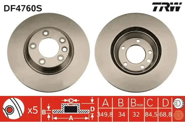 Disc frana, Audi, Porsche, 368x362x94 mm, TRW DF4760S