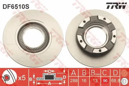 Disc frana, Ford Tourneo Custom V362 Bus, Transit Custom V362 Bus, Transit Custom V362 Caroserie, Transit V363 Caroserie, Ø288 mm, TRW DF6510S