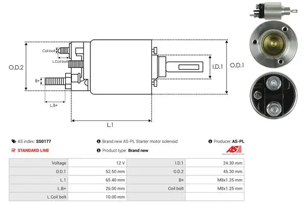 Solenoid electromotor, 184x76x70 mm, AS-PL SS0177