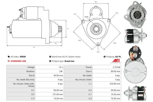 Starter, 288x164x140 mm, AS-PL S9050