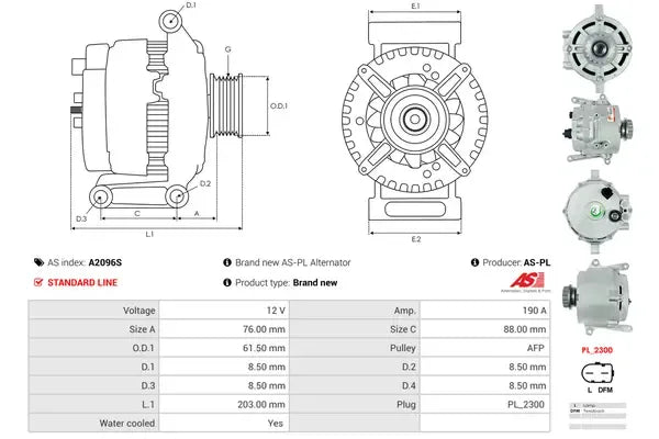 Generator alternator, 313x242x195 mm, AS-PL A2096S