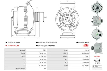 Generator alternator, 313x242x195 mm, AS-PL A2096S