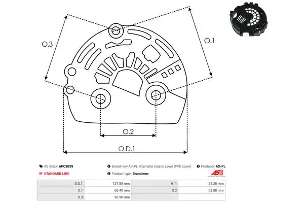 Capac protector alternator, 160x150x64 mm, AS-PL APC3039