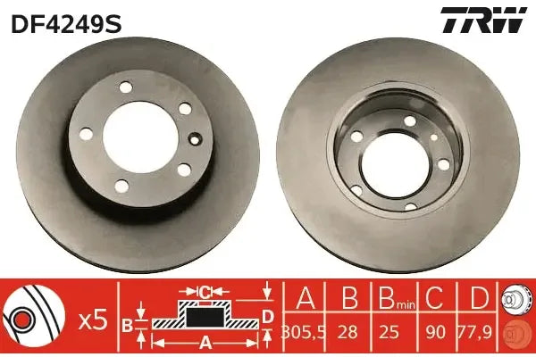 Disc frana, Opel, Renault, Nissan Movano A Caroserie, Master Ii Bus, Master Ii Caroserie, Movano A Bus, Movano A Platou, Sasiu, Ø306 mm, TRW DF4249S