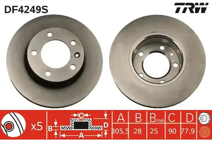 Disc frana, Opel, Renault, Nissan Movano A Caroserie, Master Ii Bus, Master Ii Caroserie, Movano A Bus, Movano A Platou, Sasiu, Ø306 mm, TRW DF4249S