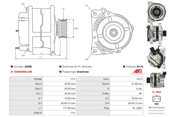Generator alternator, Citroen, Peugeot, 258x192x182 mm, AS-PL A5096