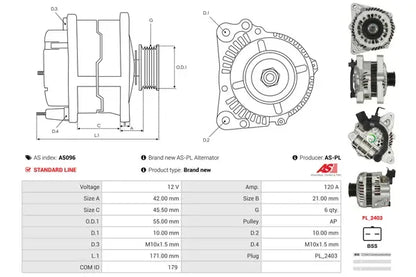 Generator alternator, Citroen, Peugeot, 258x192x182 mm, AS-PL A5096