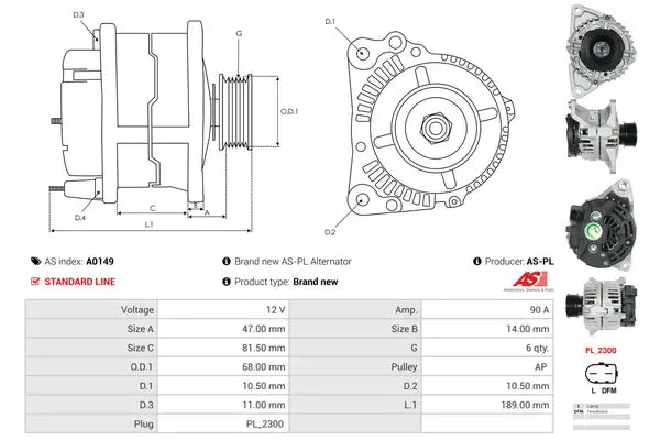Generator alternator, Iveco, Renault, Renault Trucks, 262x192x184 mm, AS-PL A0149