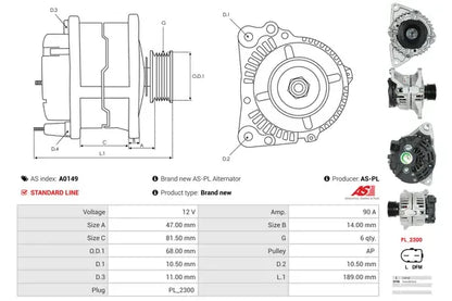 Generator alternator, Iveco, Renault, Renault Trucks, 262x192x184 mm, AS-PL A0149