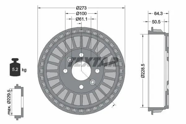 Tambur frana, Renault, Smart Clio, Twingo, Forfour Hatchback, 311x311x92 mm, Textar 94046100