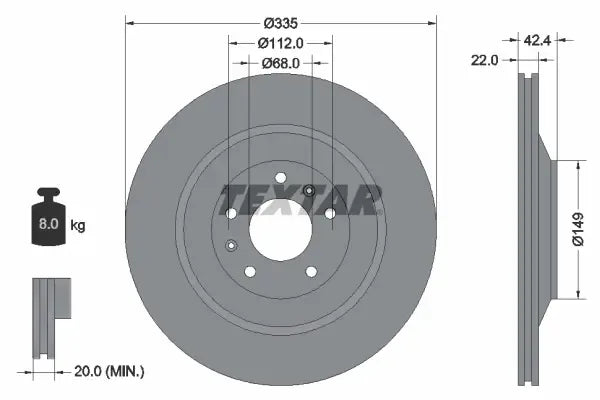 Disc frana, Bentley, Audi, VW Continental Cupe, Continental Cabriolet, A8 D3, Phaeton, Continental Flying Spur, Flying Spur, Ø335 mm, Textar 92177005