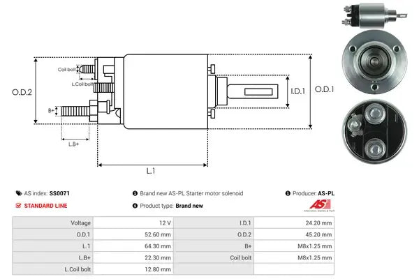 Solenoid electromotor, 187x74x70 mm, AS-PL SS0071
