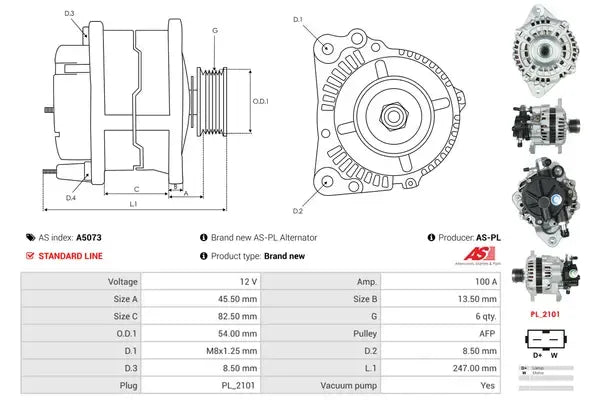 Generator alternator, Suzuki, 321x230x192 mm, AS-PL A5073