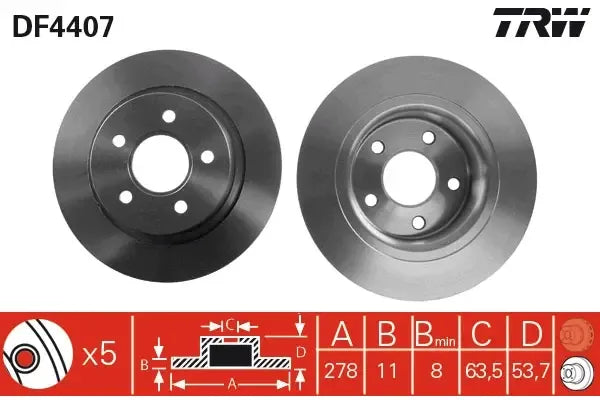 Disc frana, Ford Tourneo Connect, Transit Connect, Ø278 mm, TRW DF4407