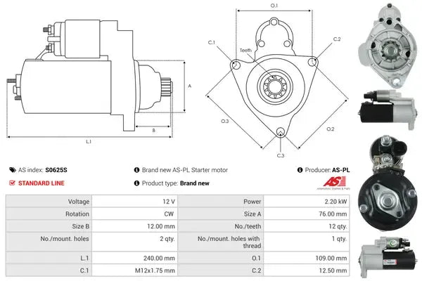 Starter, 281x165x134 mm, AS-PL S0625S