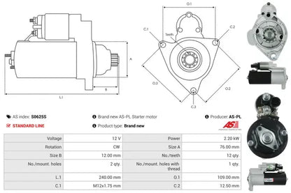 Starter, 281x165x134 mm, AS-PL S0625S
