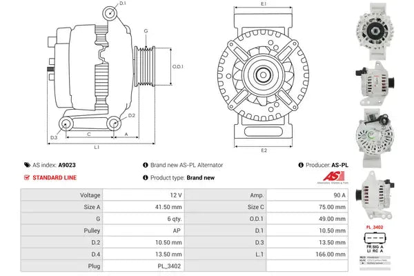 Generator alternator, Ford, 264x188x184 mm, AS-PL A9023